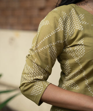 Olive Moss Cotton A-Line Kurti with Pockets | LS1101