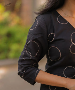 Midnight Orbit Cotton Kurti with 3/4 Sleeves