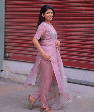 Pink Whisper Organza 3 Piece Set with Pockets & Dupatta