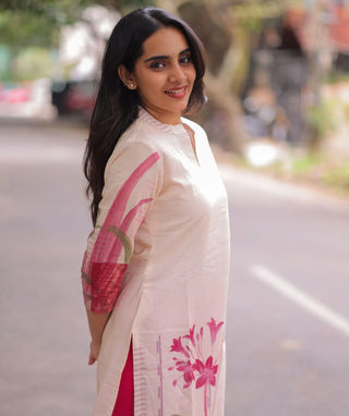 Rosewater Blush Cotton Kurti – 3/4 Sleeve Casual Wear