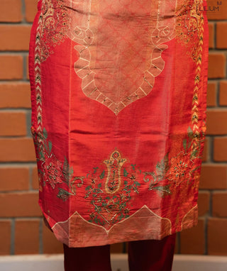 Terracotta Coral Bloom Hand Embroidered Muslin 3 Piece Set