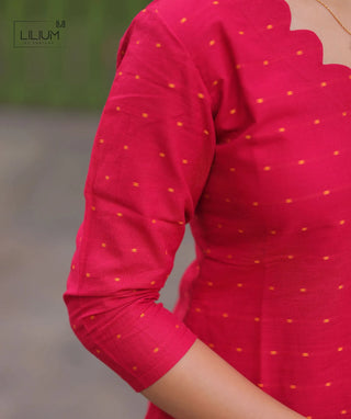 Pink Garnet Cotton Handloom Kurti – 3/4 Sleeve