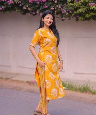 Sunset Mustard Cotton Co-Ord Set with Pockets | Everyday Chic