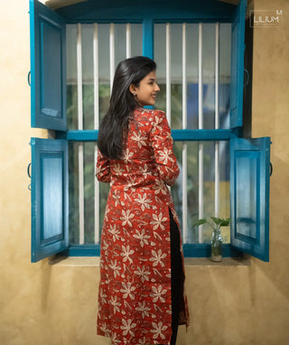 Ruby Flora Cotton Kurti with Open Slit and Full Sleeves