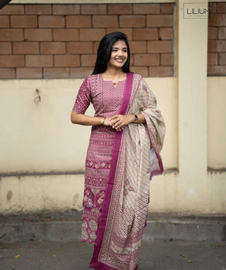 Royal Fuchsia Cotton 3 Piece Set with Pockets for Women