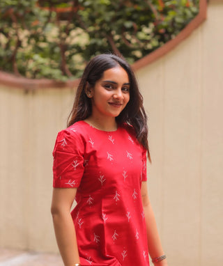 Velvet Poppy Charm Cotton Kurti | Modern Casual Look