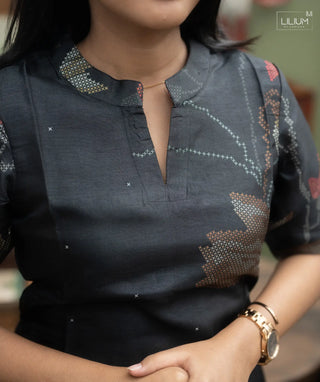 Velour Noir Russian Silk Kurti with Elbow Sleeves – Casual