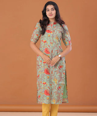 Sunlit Mustard Cotton Lycra Ready-to-Wear Bottom with Pockets