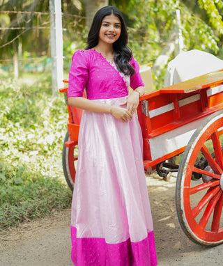 Festive Maxi Dress in Light & Dark Pink Chanderi Silk