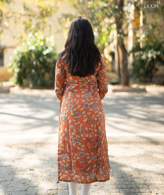 Coral Ember Kalamkari Print Cotton Ready-to-Wear Kurti