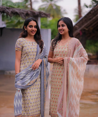 Zaraya Veil Slub Cotton 3 Piece Kurti Set with Pockets