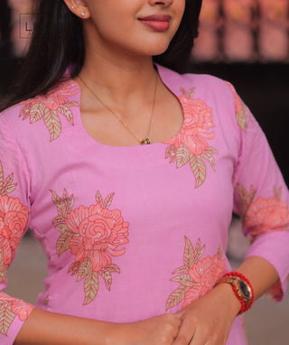 Rosewater Blush Cotton Kurti with 3/4 Sleeves