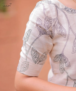 Ivory Sand Leaf Siberian Tussar Co-Ord Set with Pockets