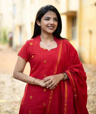 Sindoor Ruby Cotton Handloom A-Line 3 Piece Set with Pockets