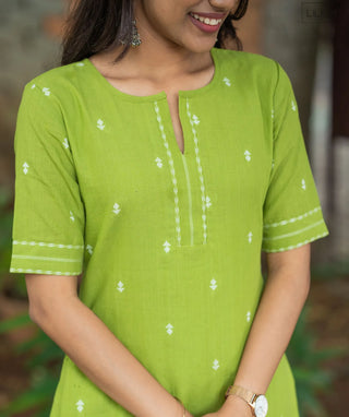 Lime Parrot Green Handloom Cotton Co-ords with Pockets
