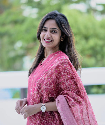 Scarlet Red Chanderi Kurti with Shawl - Traditional Wear