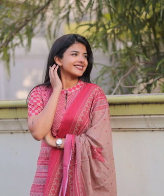 Vintage Fuchsia Cotton 3 Piece Set with Hand Embroidery
