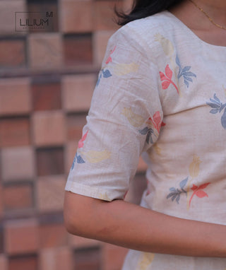 Ivory Petal Mist Cotton Foil Print Kurti