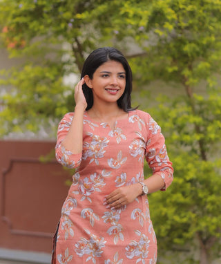 Desert Rose Foil Print Modal Cotton Kurti for Casual Elegance