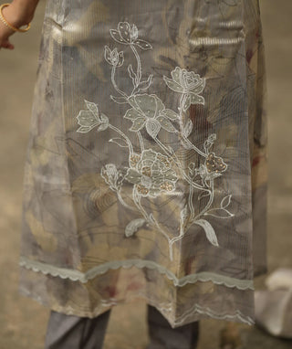 Mushroom Grey Tissue Silk 3-Piece Set – Festive Elegance