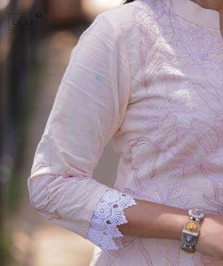 Ivory Blush Embroidered Cotton 3 Piece Festive Suit Set