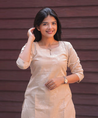 Champagne Petal Cotton Kurti | Casual Ethnic Wear for Women
