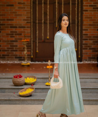 Tiffany Blue Italian Crepe Gown with Sequin Embroidery