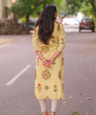 Chic Buttercream Blossom Cotton Kurti for Daily Wear