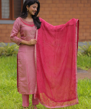 Rose Petal Blush Tissue Silk Festive 3-Piece Set