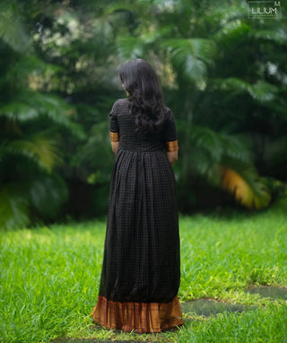 Charcoal Noir Cotton Handloom Maxi with Gold Weave