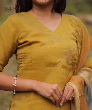 Golden Mustard Aura Embroidered Organza 3 Piece Set