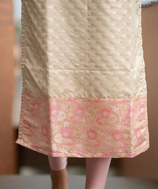 Champagne Blush Pearl Banaras Silk Festive Wear Kurti
