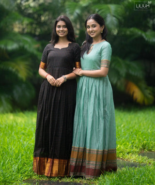 Charcoal Noir Cotton Handloom Maxi with Gold Weave