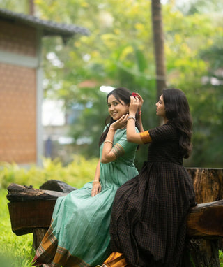 Charcoal Noir Cotton Handloom Maxi with Gold Weave