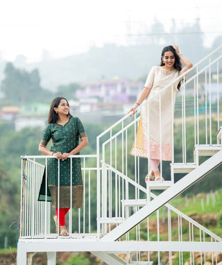 Champagne Blush Pearl Banaras Silk Festive Wear Kurti