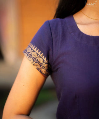 Midnight Purple Cotton Handloom Maxi with Temple Zari