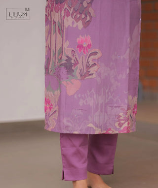 Dusty Mauve Orchid Hand Embroidered Muslin 3 Piece Set