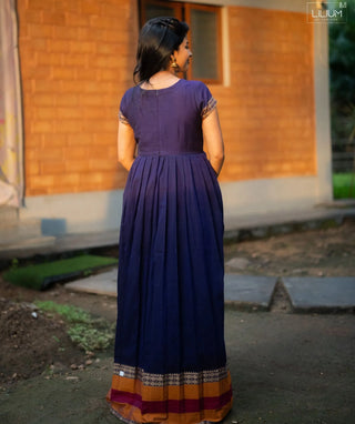 Midnight Purple Cotton Handloom Maxi with Temple Zari