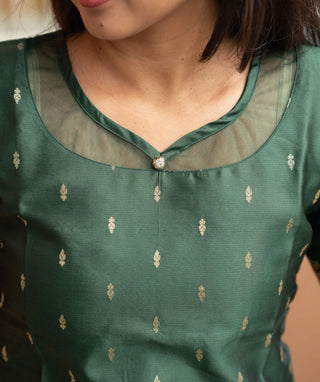 Emerald Forest Mist Banaras Silk Kurti