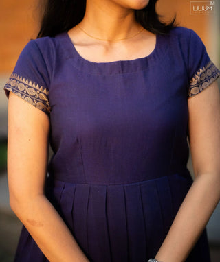 Midnight Purple Cotton Handloom Maxi with Temple Zari