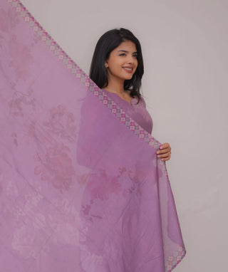 Dusty Mauve Orchid Hand Embroidered Muslin 3 Piece Set