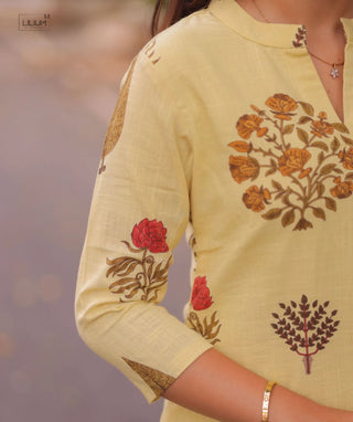 Chic Buttercream Blossom Cotton Kurti for Daily Wear