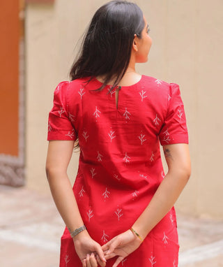 Velvet Poppy Charm Cotton Kurti | Modern Casual Look