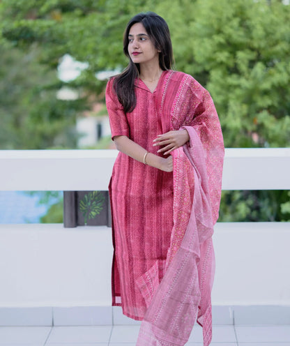 Scarlet Red Chanderi Kurti with Shawl - Traditional Wear