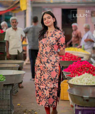 Faded Black Chanderi Kurti – Casual Wear