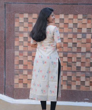 Ivory Petal Mist Cotton Foil Print Kurti
