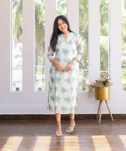 Frosty Mint With Lace Kurti - Traditional Wear Elegance