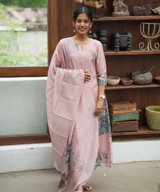 Rosewater Veil Muslin 3-Piece Set with Hand Embroidery