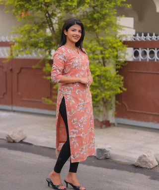 Desert Rose Foil Print Modal Cotton Kurti for Casual Elegance