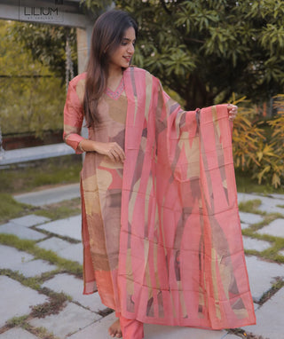 Peach Tissue Silk 3-Piece Festive Wear with Embroidery